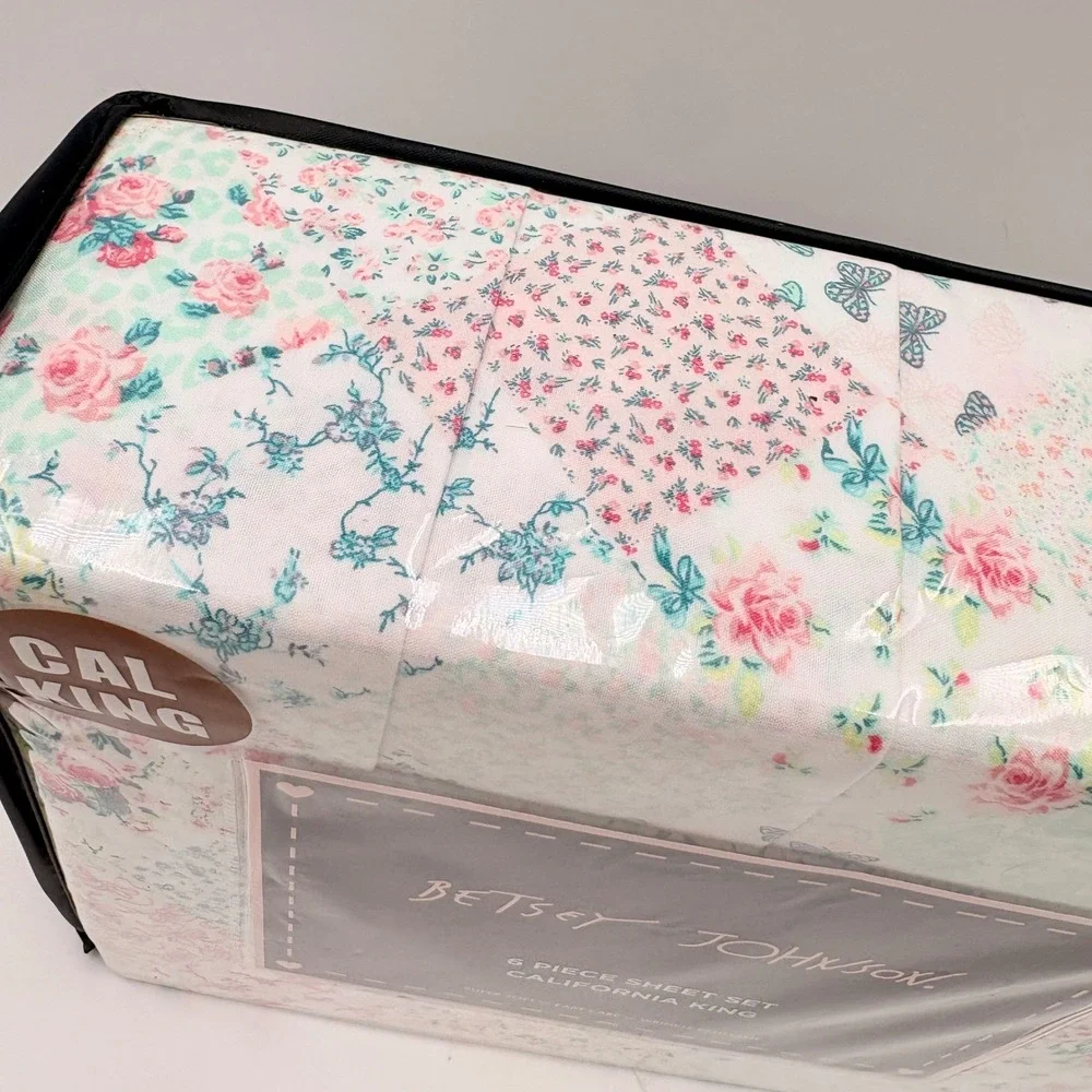 Betsey Johnson California King 6 Piece Sheet Set Mermaid Patchwork Blue Floral